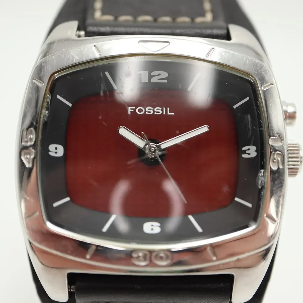 Fossil Kaleido Mens Red Orange Color Change 41mm Watch Black Leather New Battery